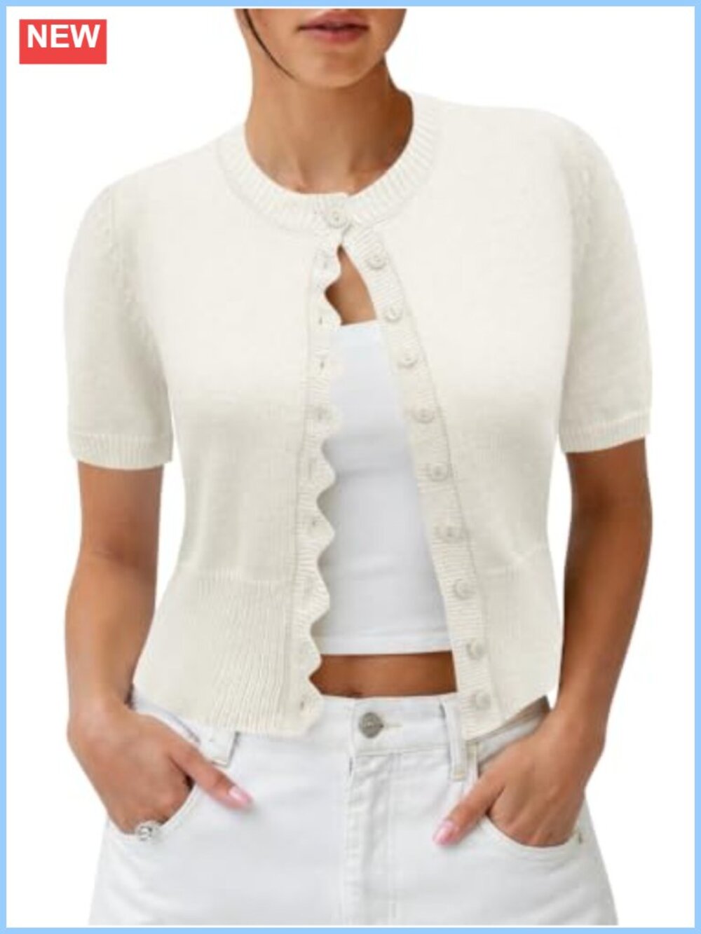 Cropped Short Sleeve Button Down Cardigan Lightweight Knit Sweater Top